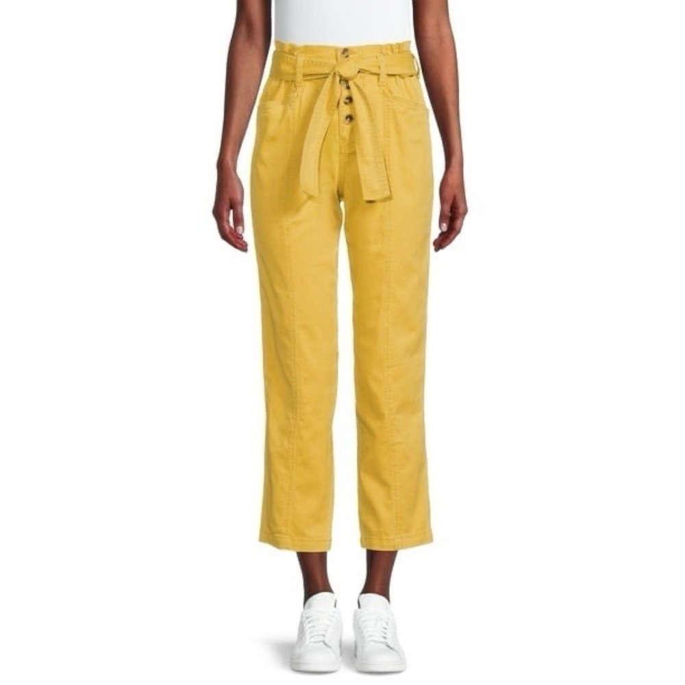 Time and Tru Mustard Yellow Paperbag Waist Cropped Jeans